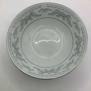 Somerset Blue, Pink & Green Flowers w/Blue Ribbon Silver Trimmed Bowl set of 4